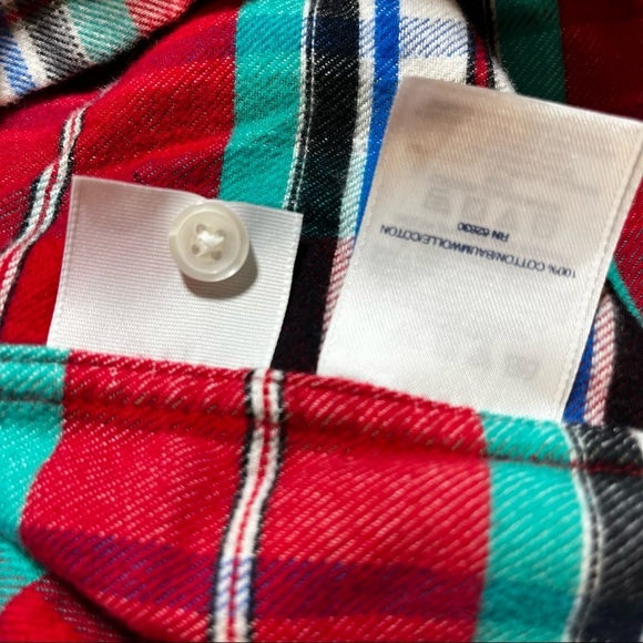 Lands' End Flannel Plaid Button Down Shirt Red Green Blue Long Sleeve Women's 10 - Picture 9 of 10